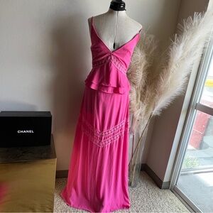 Boohoo Hot Pink Maxi Dress with Layered Peplum design 6 S M